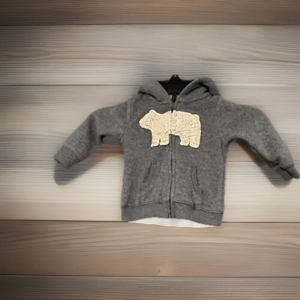 Carter’s Baby Boy Gray Fleece Hoodie Sweatshirt Polar Bear Ears 12 Months Cute